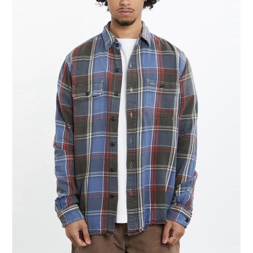 RALPH LAUREN Polo M Blue Red Plaid Y2K Button Up Shirt Preppy Classic Flannel